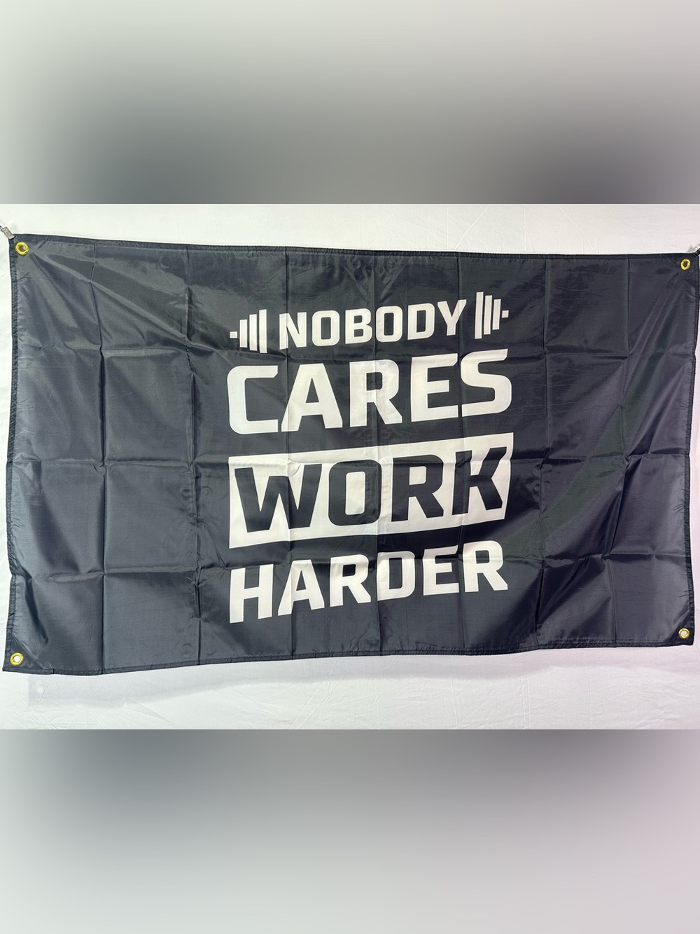 Inspiring Gym “Nobody Cares Work Harder” banner Tapestry 5x3Ft.